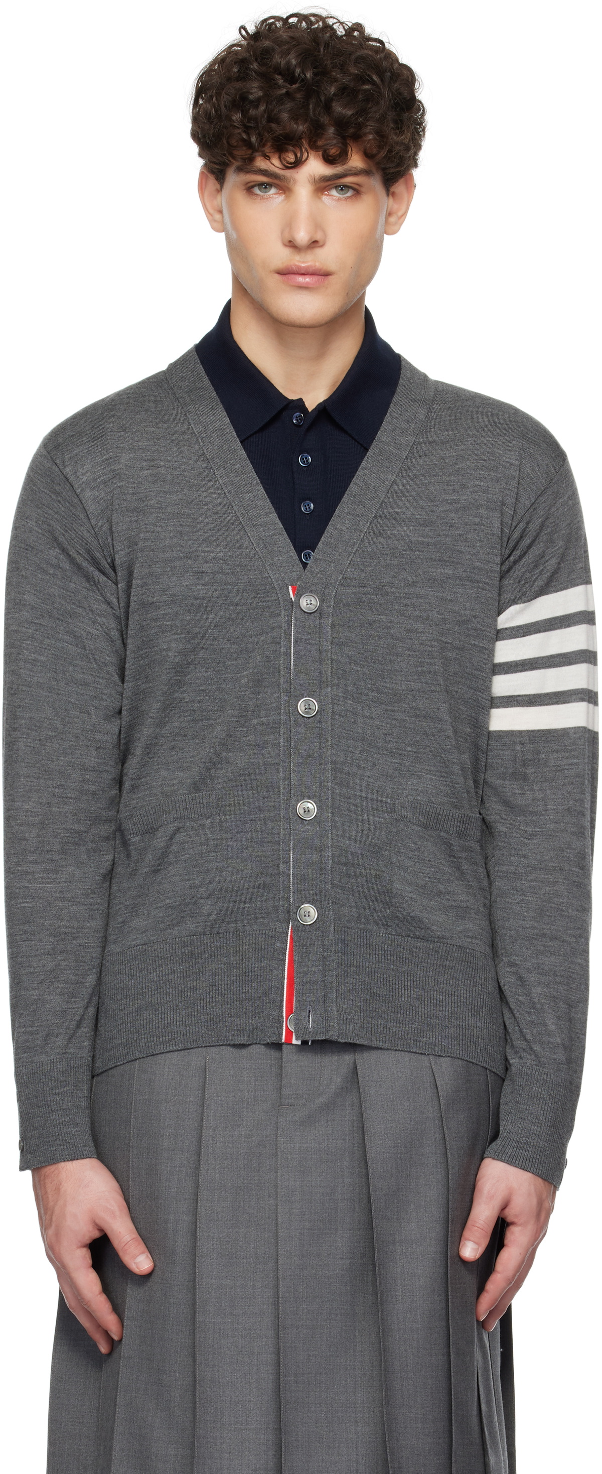 カーディガン Thom Browne Gray Cardigan In Virgin Wool Thom Browne Grey Virgin Wool Cardigan | italist