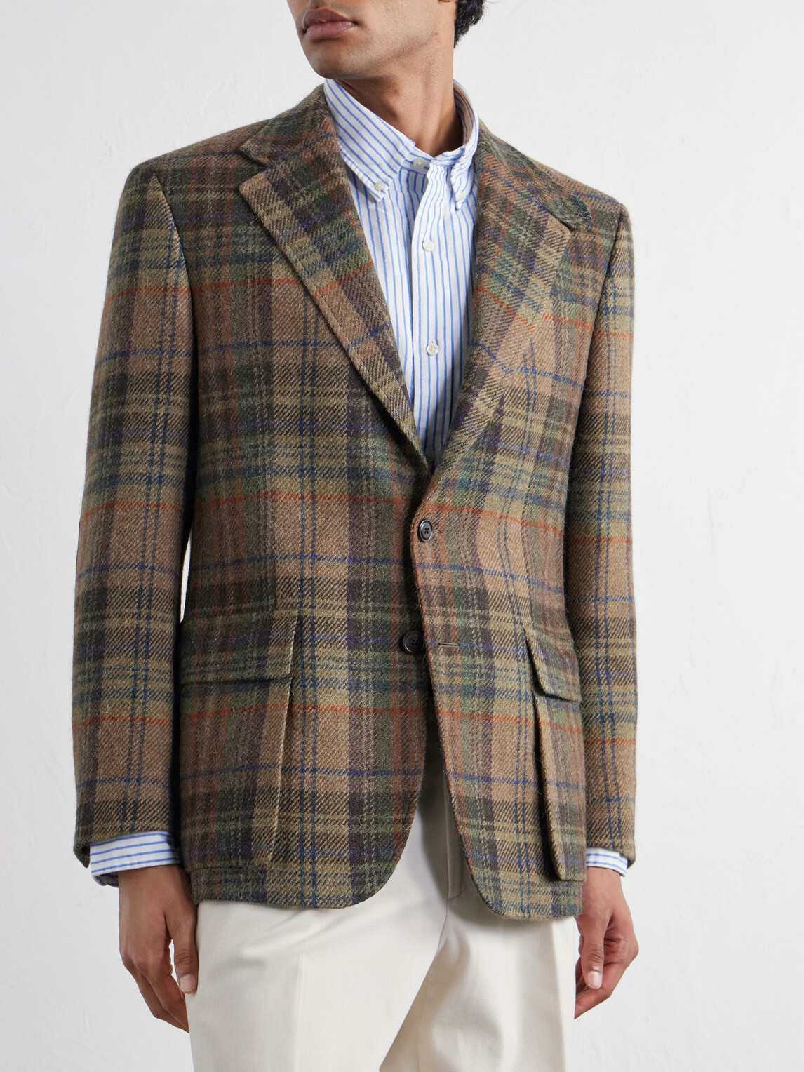 Polo Ralph Lauren - Suede-Trimmed Checked Wool Blazer - Green