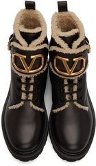 Valentino Garavani Leather & Shearling VLogo Combat Boots