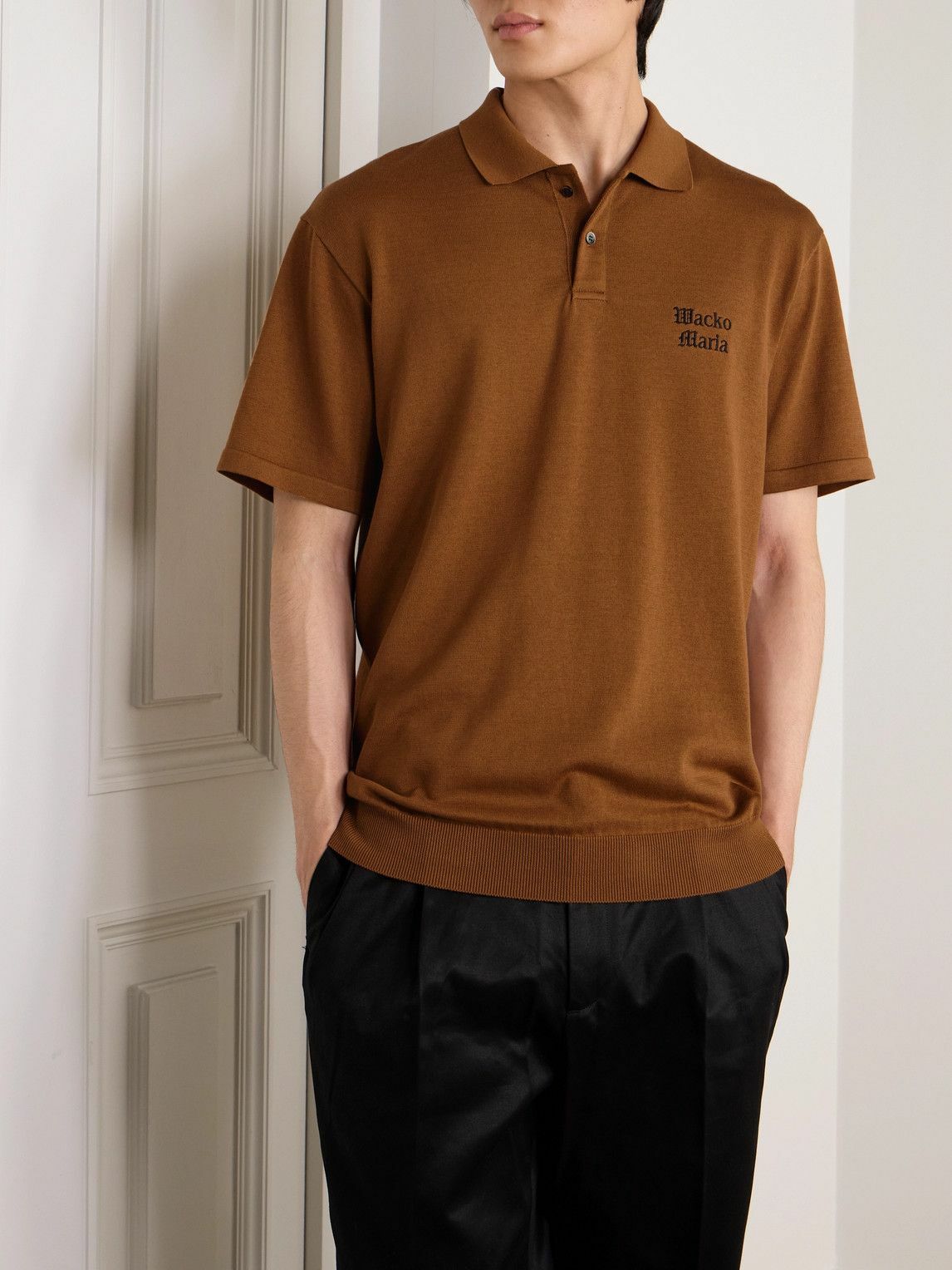 Wacko Maria - Logo-Embroidered Cotton Polo Shirt - Brown