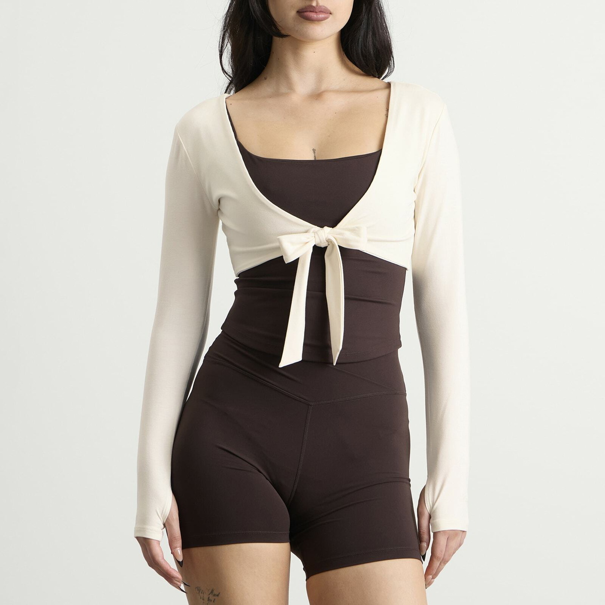 TALA Women's Tie Reversible Long Sleeve Top in Coconut Milk