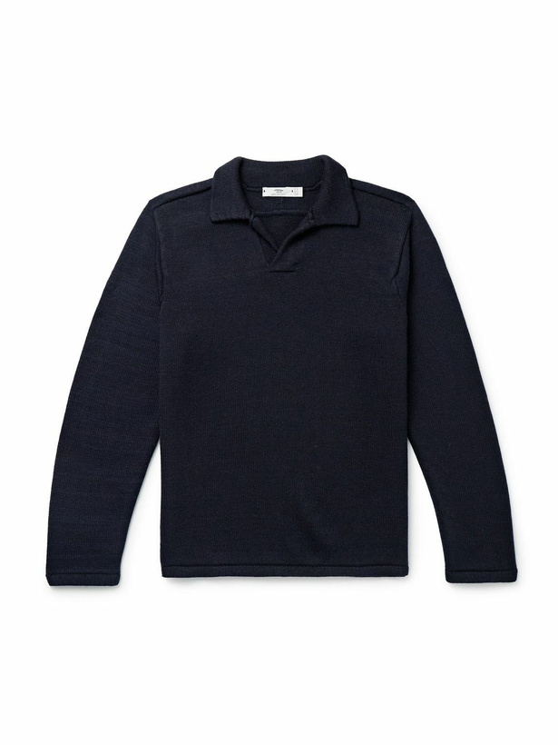 Photo: Inis Meáin - Wool and Linen-Blend Polo Shirt - Blue