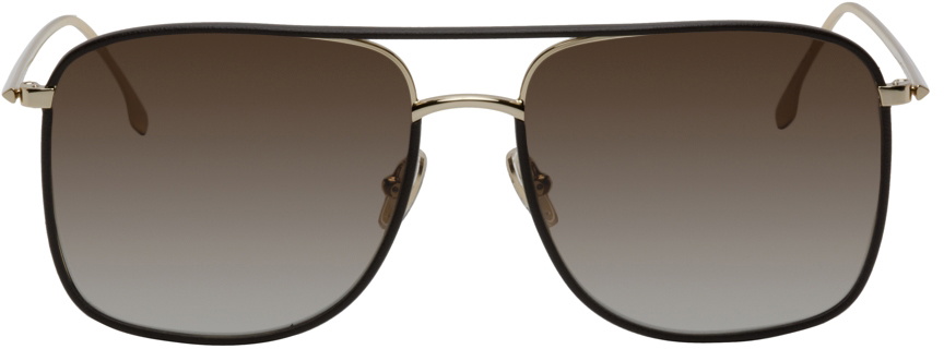 Victoria Beckham Brown & Gold Square Aviator Sunglasses Victoria Beckham