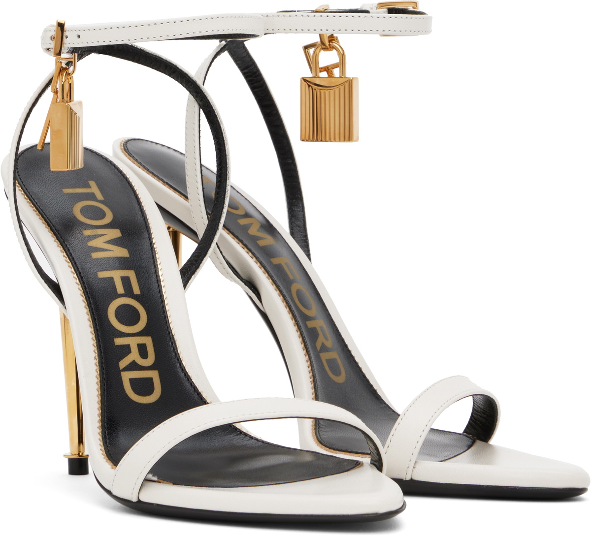 TOM FORD White Padlock Pointy Naked Heeled Sandals TOM FORD display picture 2