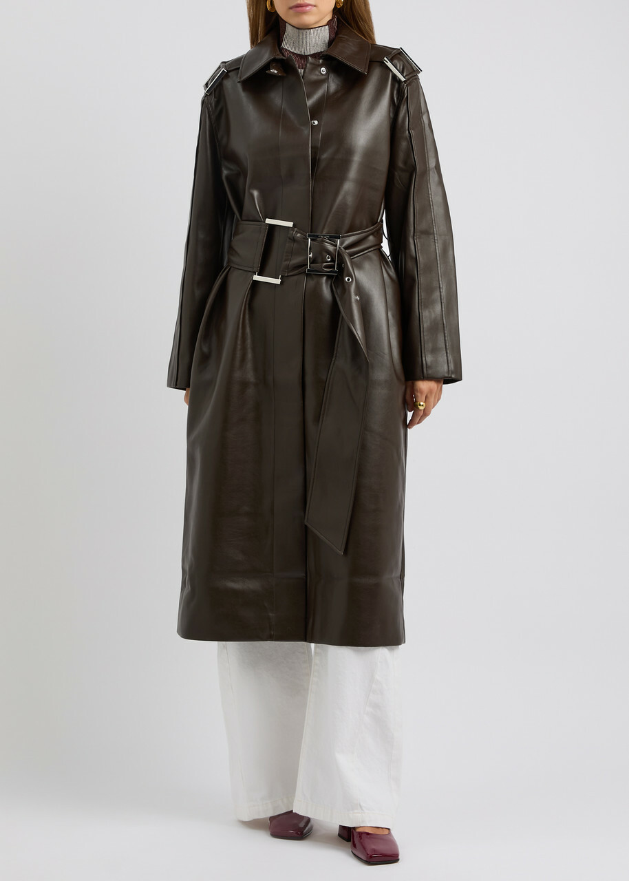 Stine Goya Belted Faux Leather Trench Coat Chocolate Stine Goya