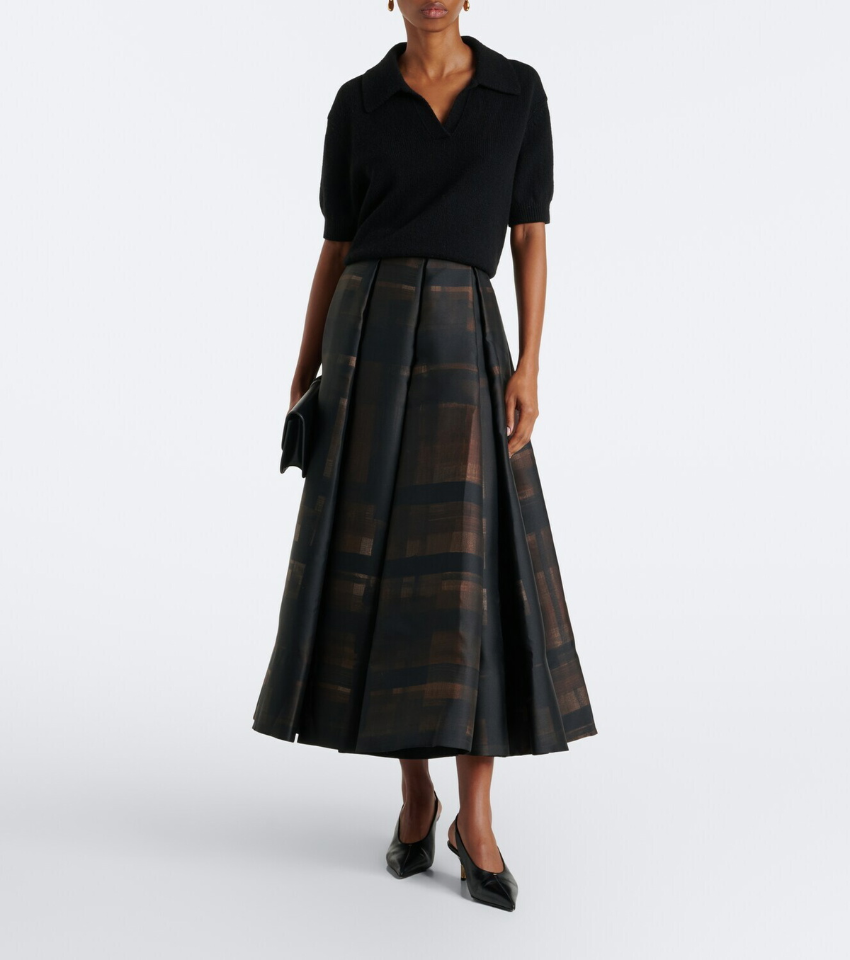 Emilia Wickstead Sylvane checked pleated mikado midi skirt