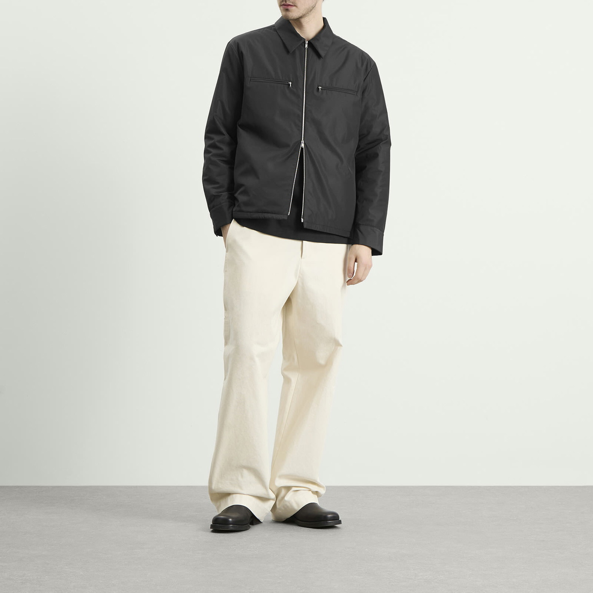 Jil Sander Men's Nylon Zip Up Shirt Jacket in Black Jil Sander