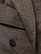 THOM SWEENEY - Double-Breasted Herringbone Wool Coat - Brown