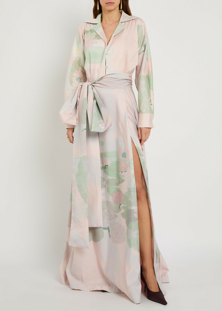 Bernadette Beatrice Printed Stretch-cotton Maxi Shirt Dress Pink