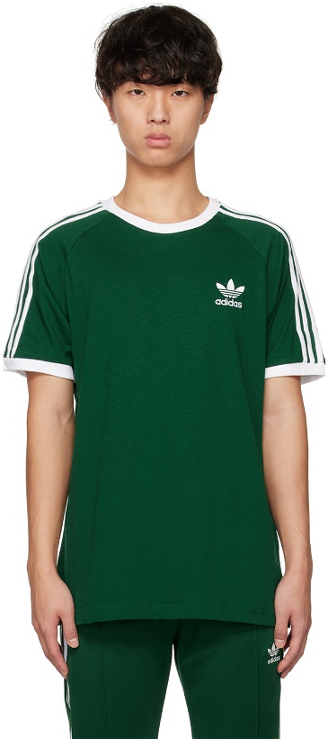 Photo: adidas Originals Green Adicolor Classics 3-Stripes T-Shirt