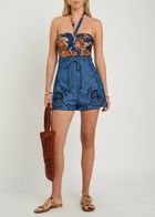 Zimmermann Aster Printed Halterneck Stretch-polyamide Swimsuit Navy