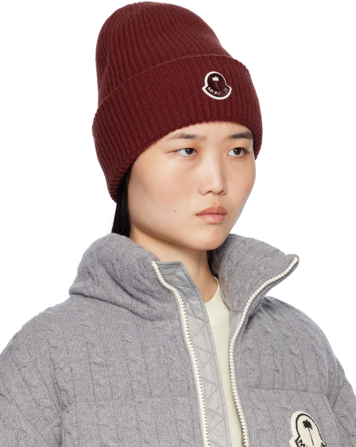 Moncler Genius Moncler x Palm Angels Burgundy Logo Beanie