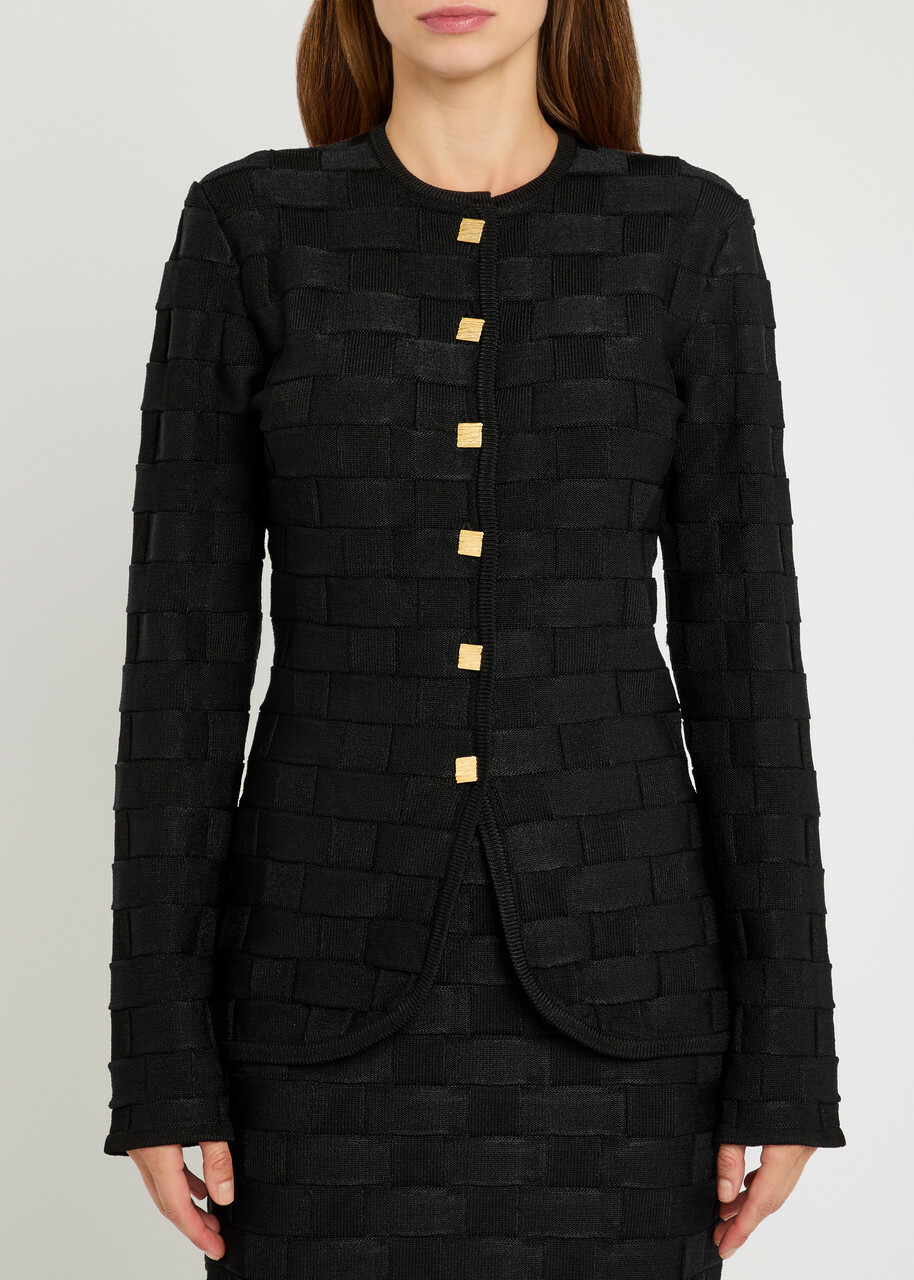 Tove Uma Checked Knit Cardigan Black
