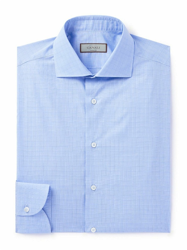 Photo: Canali - Cutaway-Collar Checked Cotton-Poplin Shirt - Blue