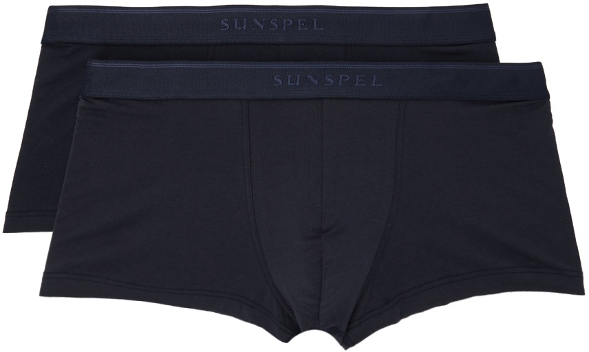 Photo: Sunspel Two-Pack Navy Superfine Boxer Briefs