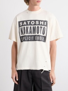 Satoshi Nakamoto - Explicit Codex Logo-Print Distressed Cotton-Jersey T-Shirt - White