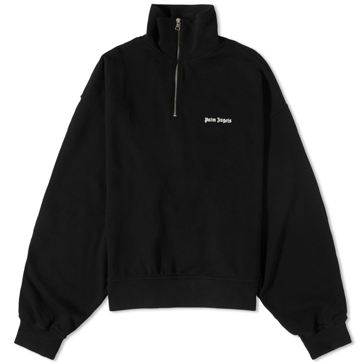 Photo: Palm Angels Men's Embroidered Logo Quarter Zip in Black