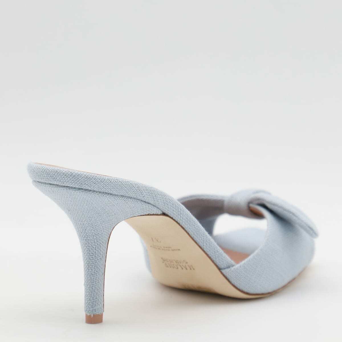 サンダル・ミュール MALONE SOULIERS LIGHT BLUE SANDALS Light Blue Linen Flat Sandals with Knot | Malone Souliers