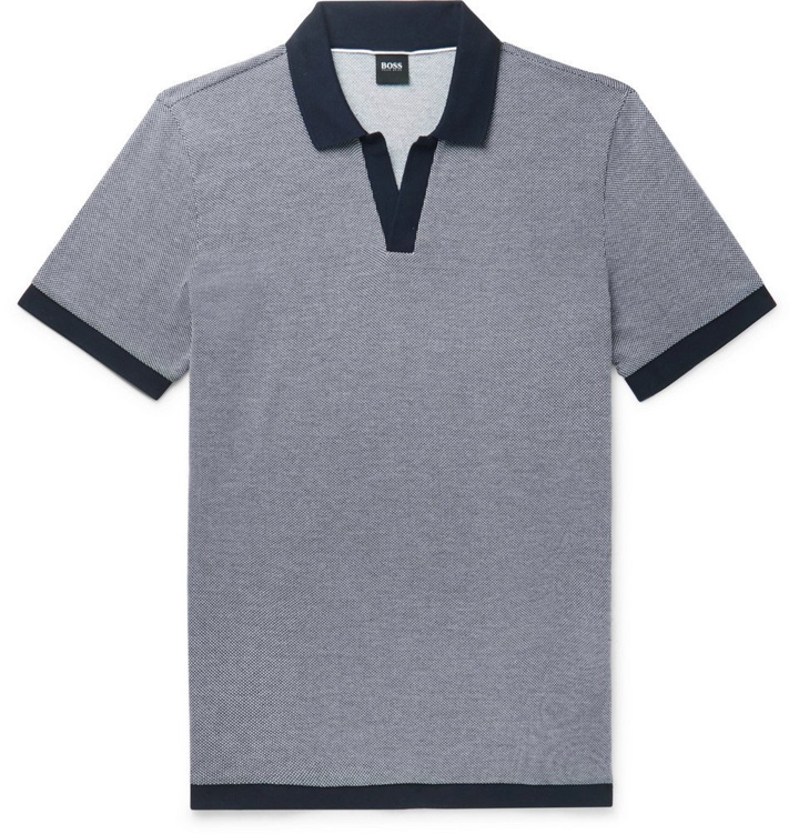 Photo: Hugo Boss - Textured-Knit Cotton Polo Shirt - Navy