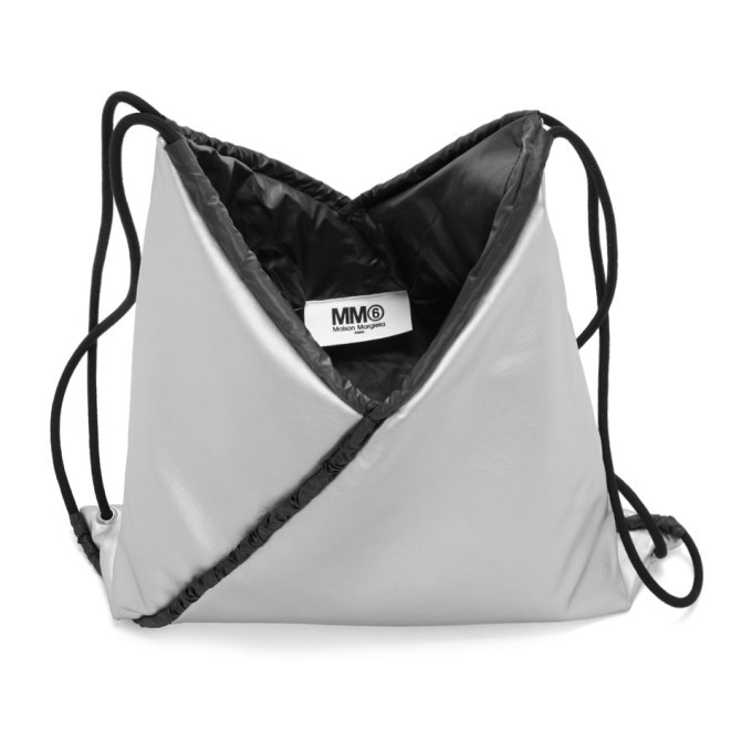 MM6 Maison Martin Margiela Silver Faux-Leather Backpack MM6  display picture 3