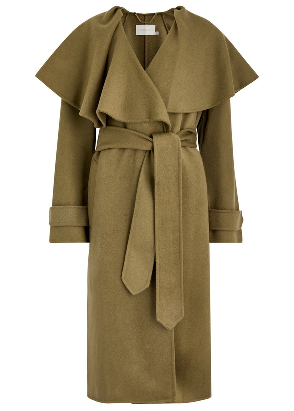 Photo: Zimmermann Crush Belted Cape-effect Wool-blend Coat Olive