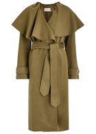 Zimmermann Crush Belted Cape-effect Wool-blend Coat Olive
