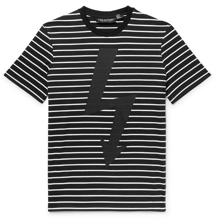 Photo: Neil Barrett - Printed Striped Stretch Cotton-Jersey T-Shirt - Men - Black
