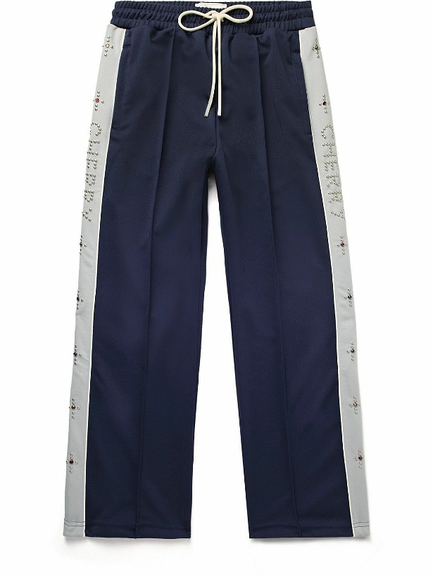 Photo: CHERRY LA - Straight-Leg Embellished Striped Tech-Jersey Track Pants - Blue