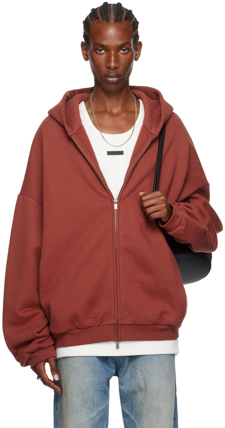 ESSENTIALS fear of god レッド フード付きパーカー　Ｍ Fear of God ESSENTIALS Burgundy Full-Zip Hoodie Fear Of God Essentials