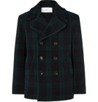 Mr P. - Double-Breasted Checked Wool-Blend Peacoat - Blue