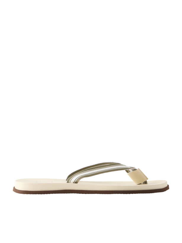 Photo: Brunello Cucinelli - Striped Canvas Flip Flops - Green