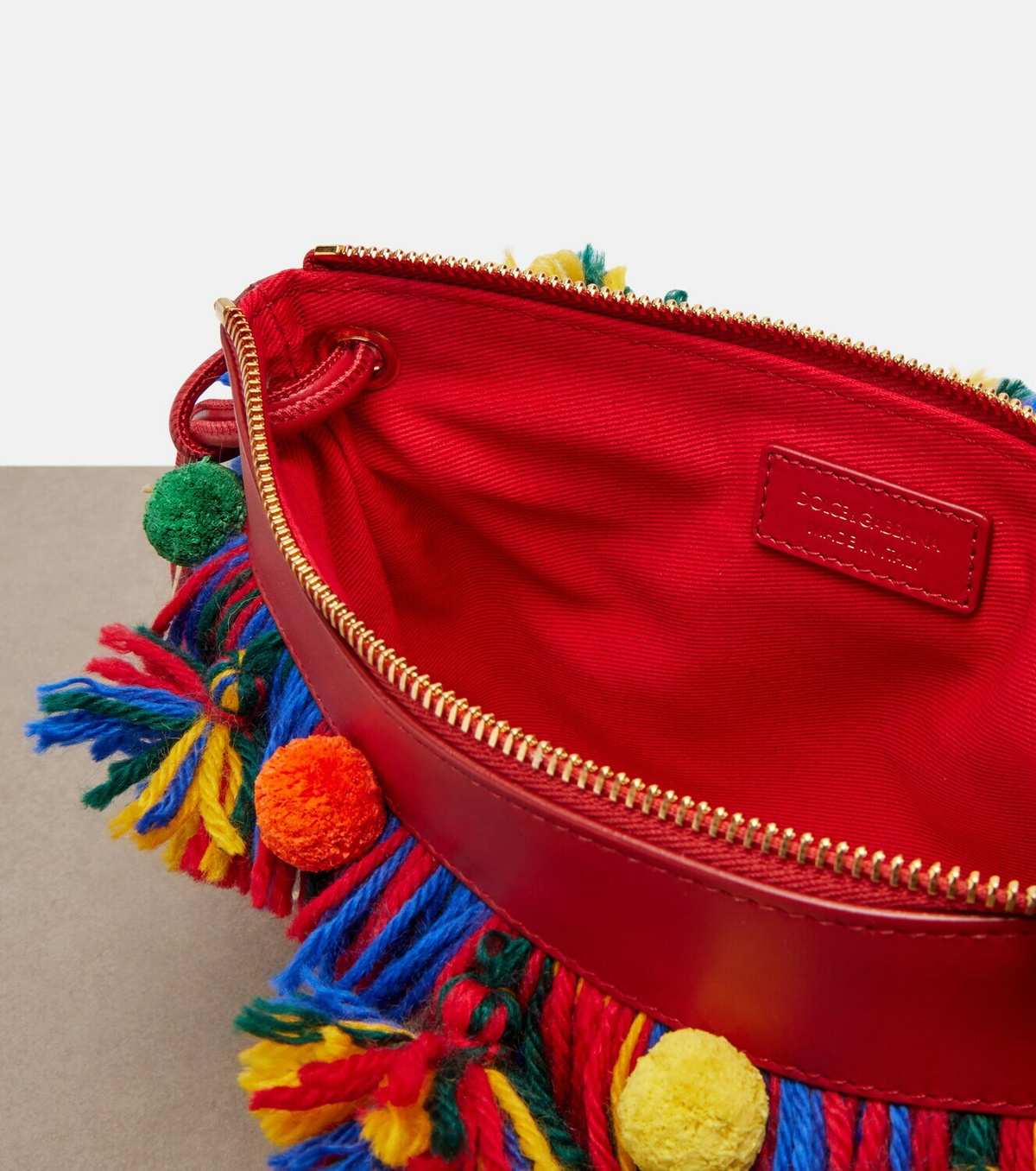 Dolce&Gabbana Fringed woven leather-trimmed pouch
