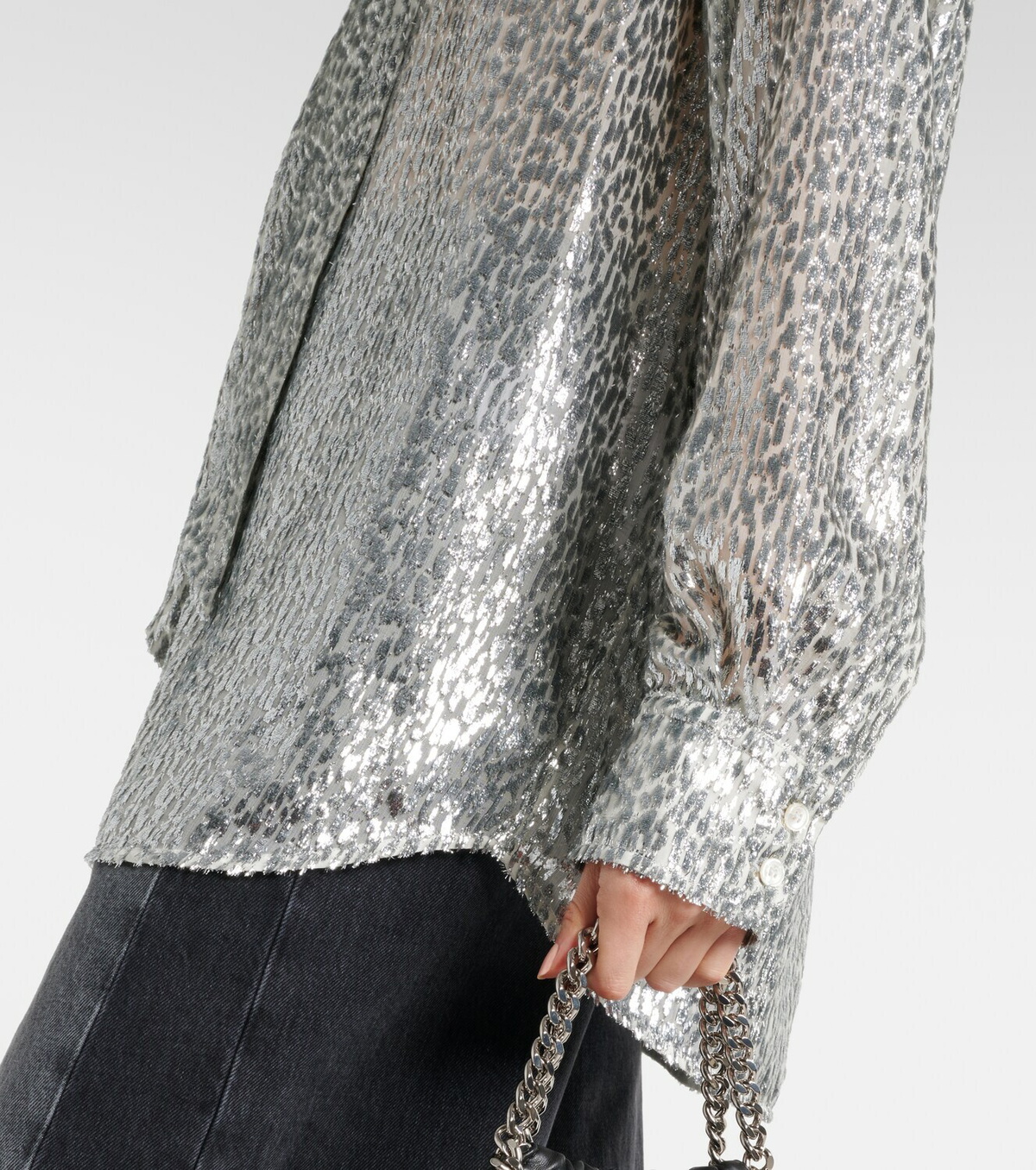 Stella McCartney Leopard-print scarf-detail lamé shirt