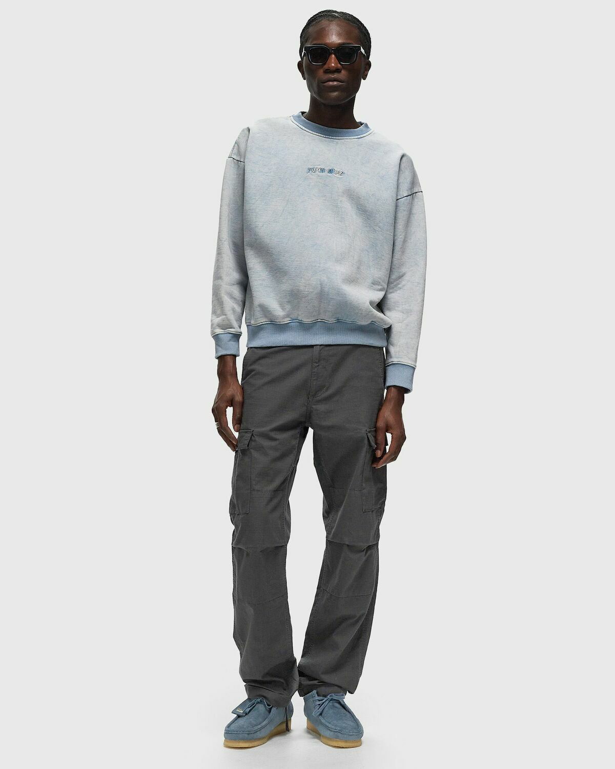 Fucking Awesome Little Stamp Snow Wash Crew Blue Sweatshirts