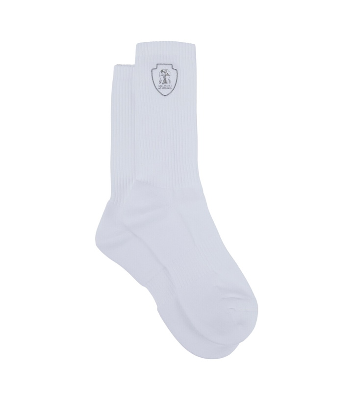 Photo: Brunello Cucinelli Logo ribbed-knit cotton-blend socks
