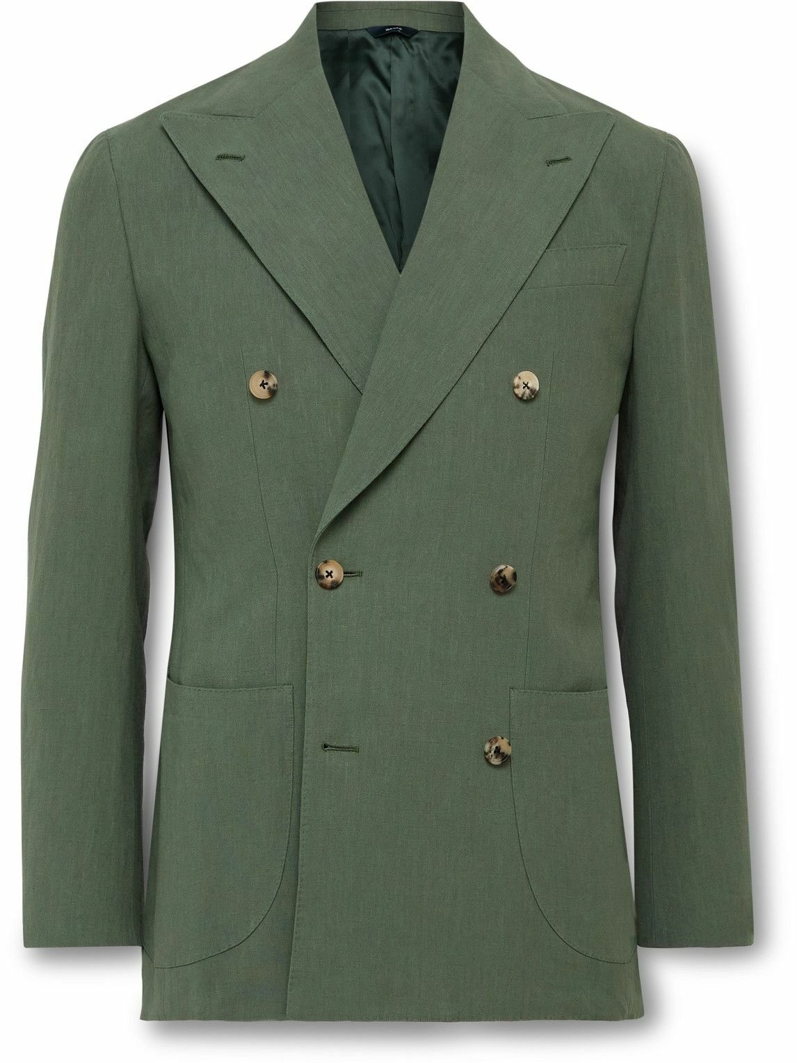 Thom Sweeney - Unstructured Double-Breasted Linen Suit Jacket - Green ...