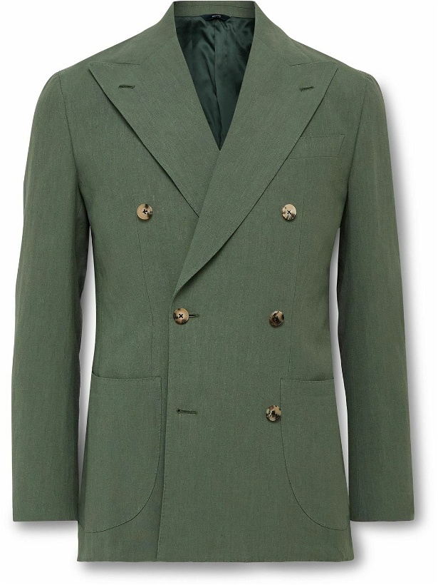 Photo: Thom Sweeney - Unstructured Double-Breasted Linen Suit Jacket - Green