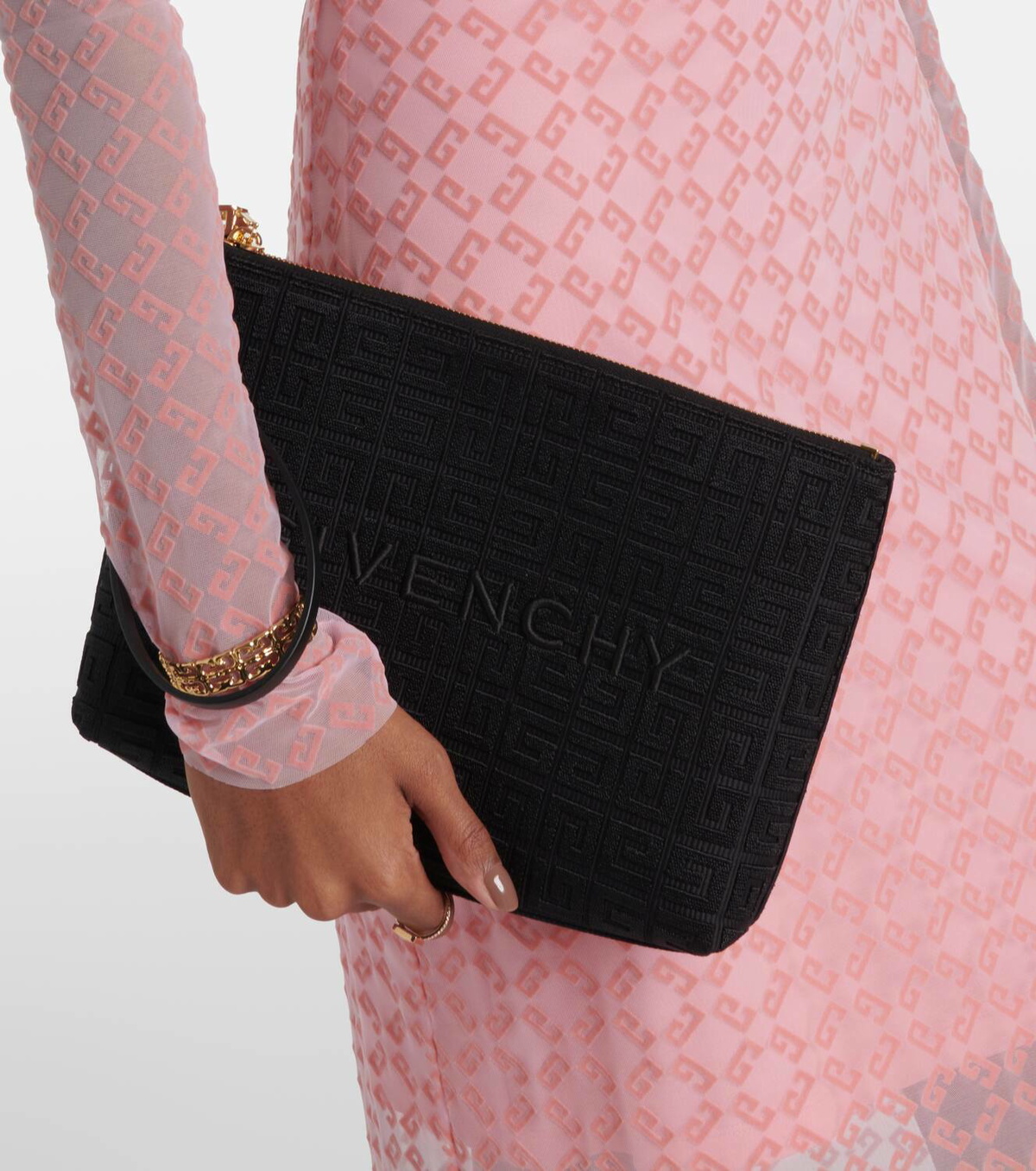 Givenchy 4G embroidered leather-trimmed canvas pouch