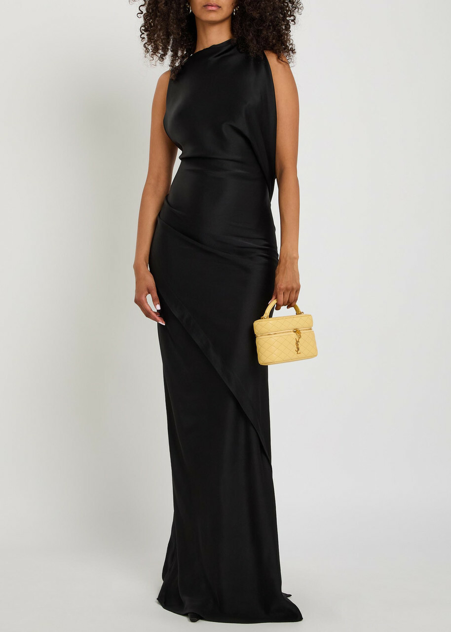 Victoria Beckham Kira Draped Satin-crepe Gown Black