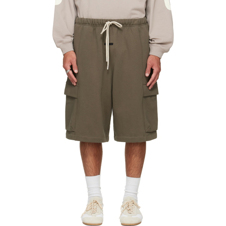 Photo: Fear of God ESSENTIALS Khaki Cargo Basketball Shorts