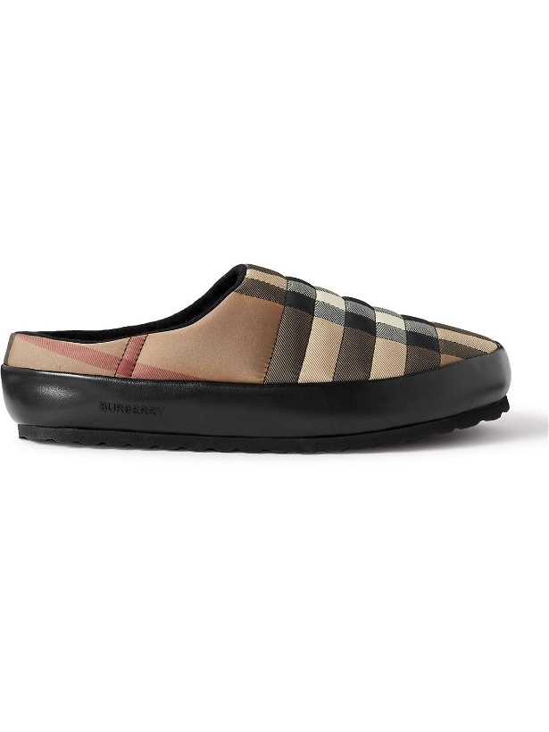 Photo: Burberry - Leather-Trimmed Quilted Checked Shell Backless Slip-On Sneakers - Brown