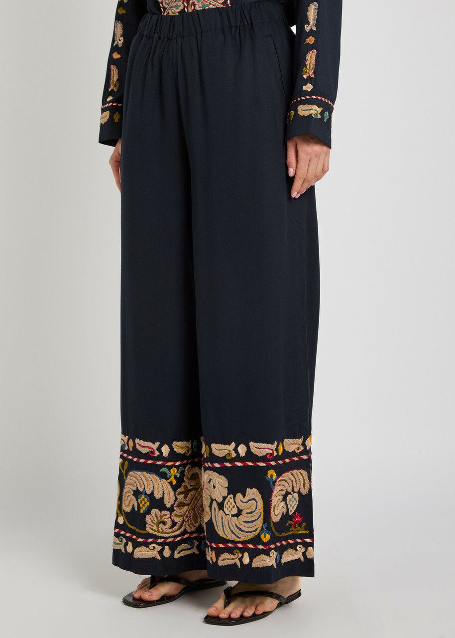 Bode Feather Runner Embroidered Cotton-blend Trousers Multicoloured 1