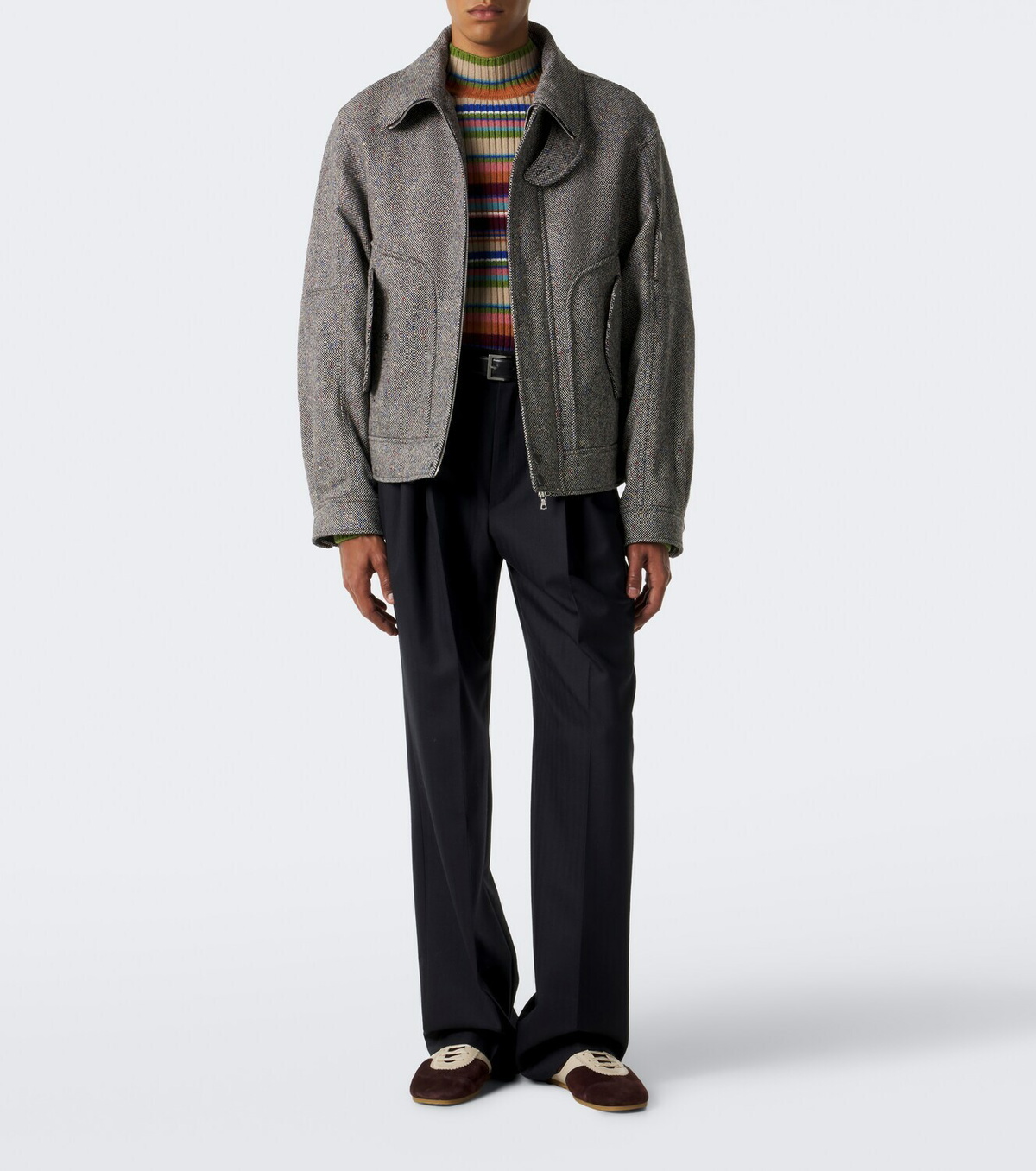 Dries Van Noten Herringbone pleated wool wide-leg pants