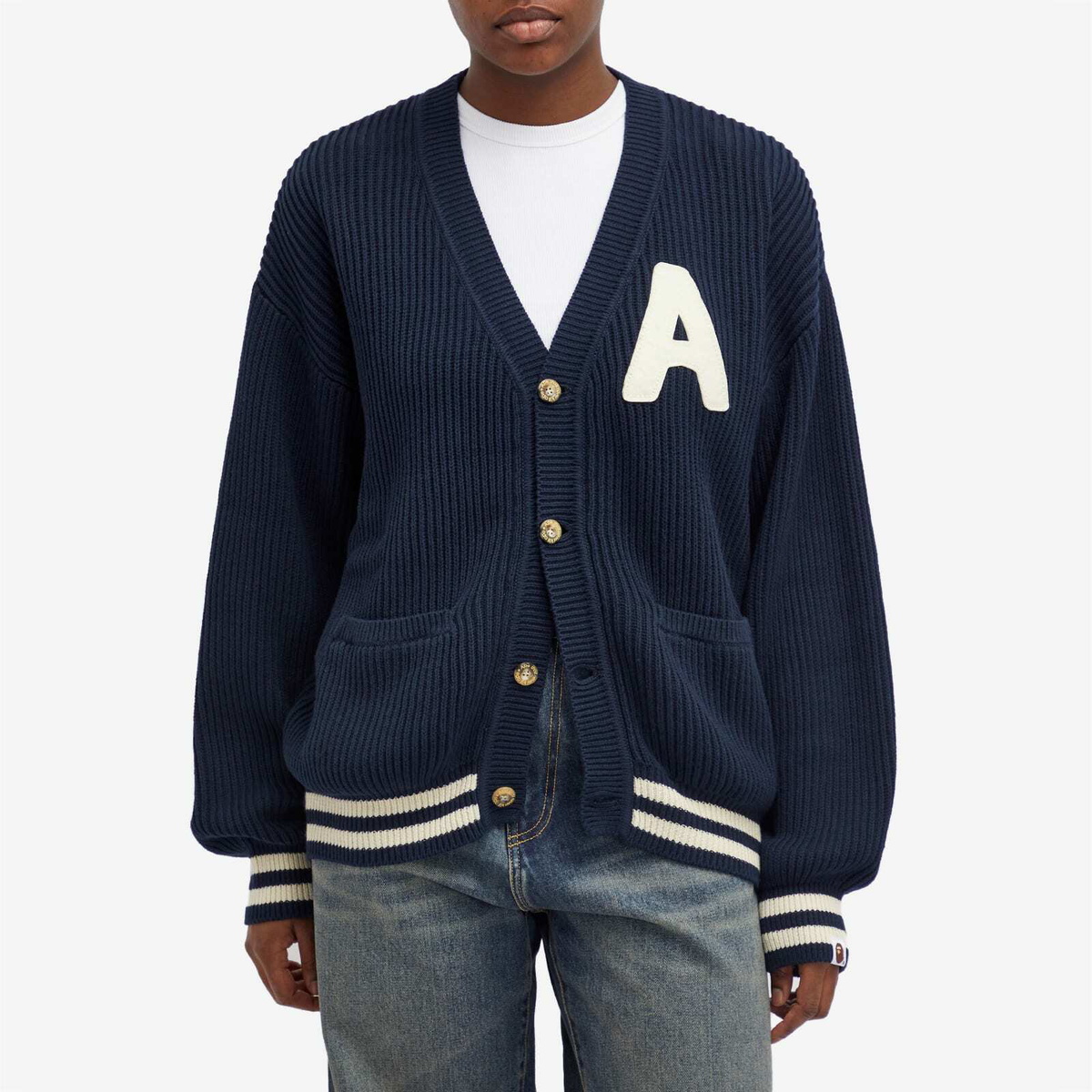 A Bathing Ape Women's College Cardigan in Navy 