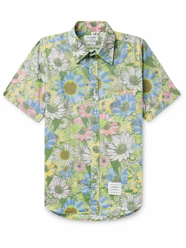 Photo: Thom Browne - Button-Down Collar Floral-Print Cotton-Voile Shirt - Green