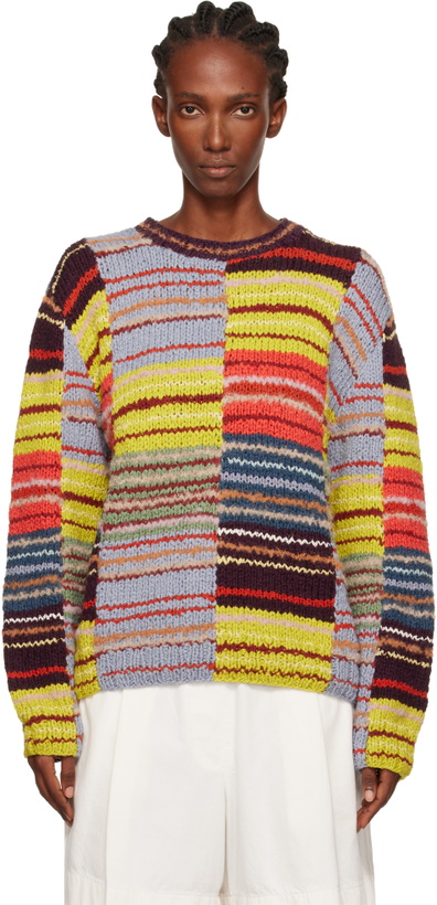 Photo: The Elder Statesman Multicolor Patchwork Scrap Crew Sweater