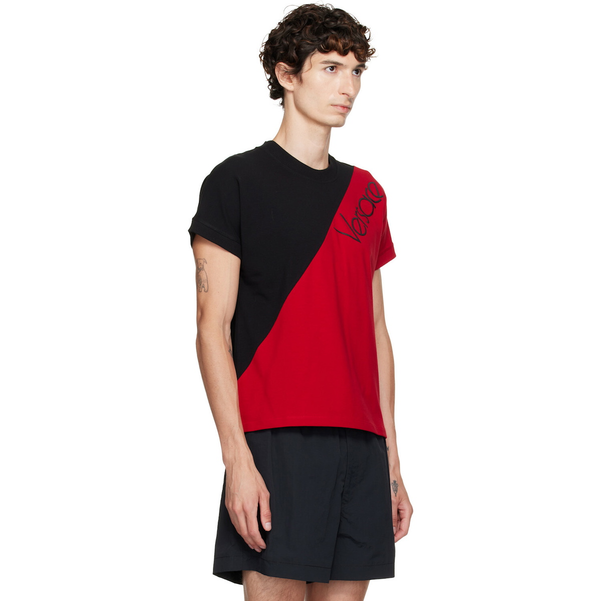 Versace Black & Red Embroidered-Logo Slim T-shirt