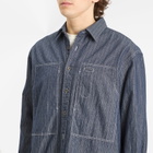 FrizmWORKS Men's Denim Carpenter Pocket Work Shirt in Indigo Stripe