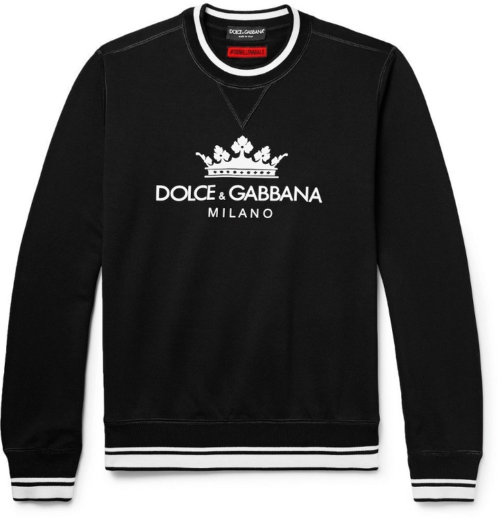Photo: Dolce & Gabbana - Logo-Print Loopback Cotton-Blend Jersey Sweatshirt - Black