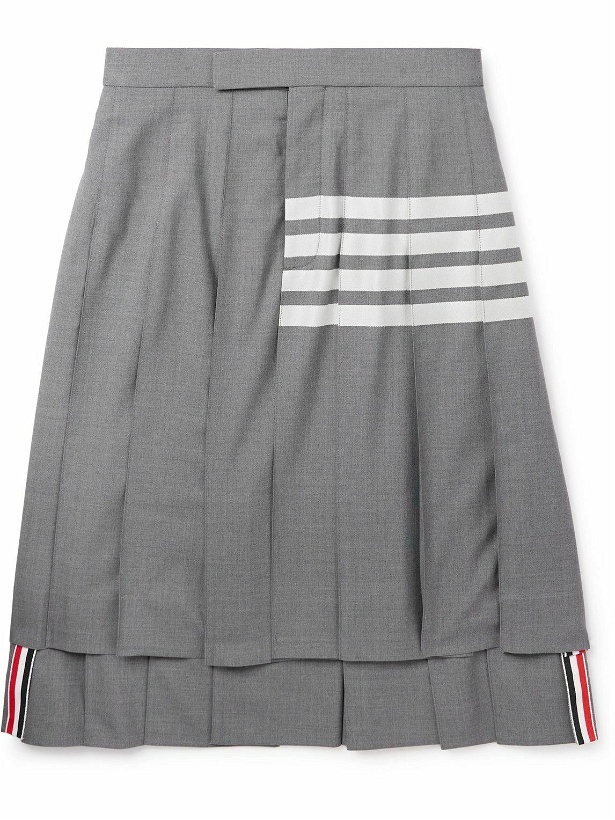 Photo: Thom Browne - Pleated Striped Wool Skirt - Gray